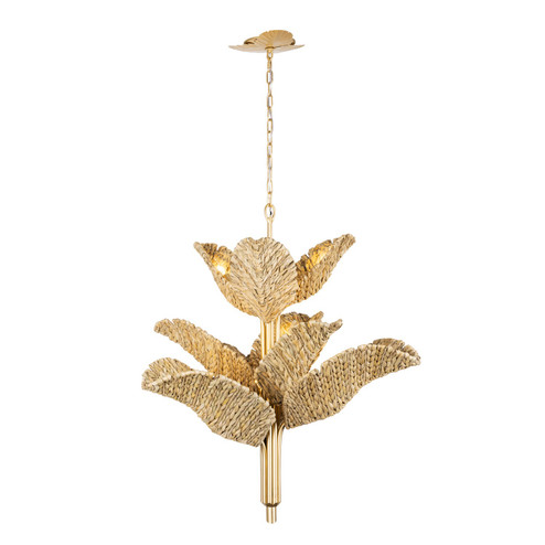 Banana Leaf Nine Light Chandelier in French Gold/Natural Seagrass (137|901C09FGN)