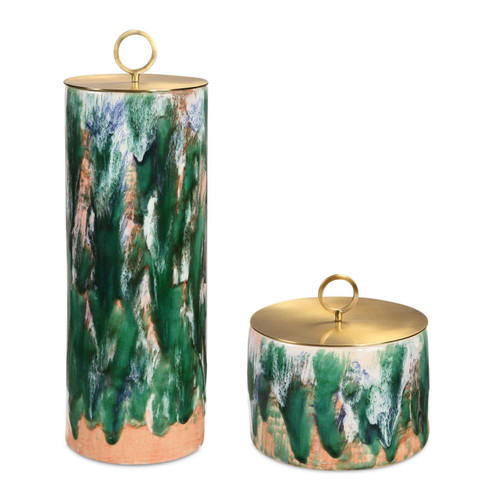 Sylvie Containers Set/2 in Greens, Pinks, And Whites (52|18228)