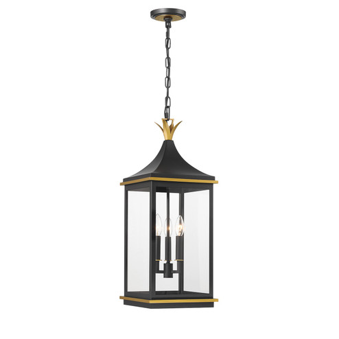 Simpson Three Light Outdoor Pendant in Matte Black + Textured Gold (60|SIM-805-MK-TG)