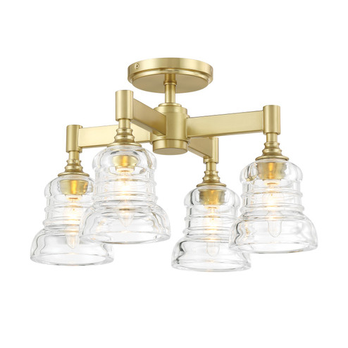 Gregory Four Light Semi Flush Mount in Aged Brass (60|GRG-1045-AG)