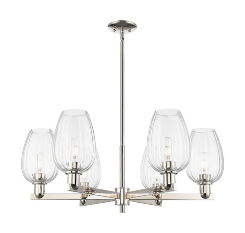 Arcadia Six Light Chandelier in Polished Nickel (405|716-6CR-PN-G457-6CL)