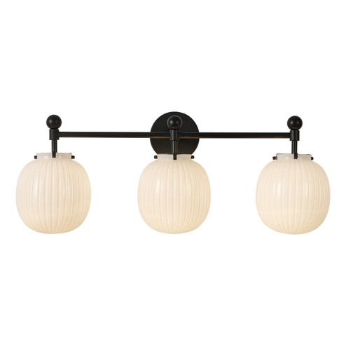 Cherise Three Light Bathroom Vanity in Matte Black/Glossy Ribbed Opal Glass (452|VL579328MBGR)