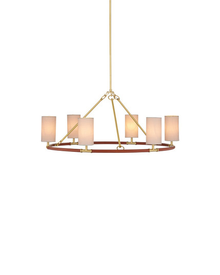 Ellerston Six Light Chandelier in Saddle Brown/Brushed Brass (142|9000-1351)