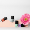 Hanami Nail Polish Mini 4 Pack - DAYDREAM colour is Pale Grey Eyes, The Bay, Purple Rain and Flame Trees, vegan and cruelty free, breathable and Australian made. Display.