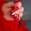 Valentines Day Nails. Red, White & Gold. Red lips & Gold Hearts