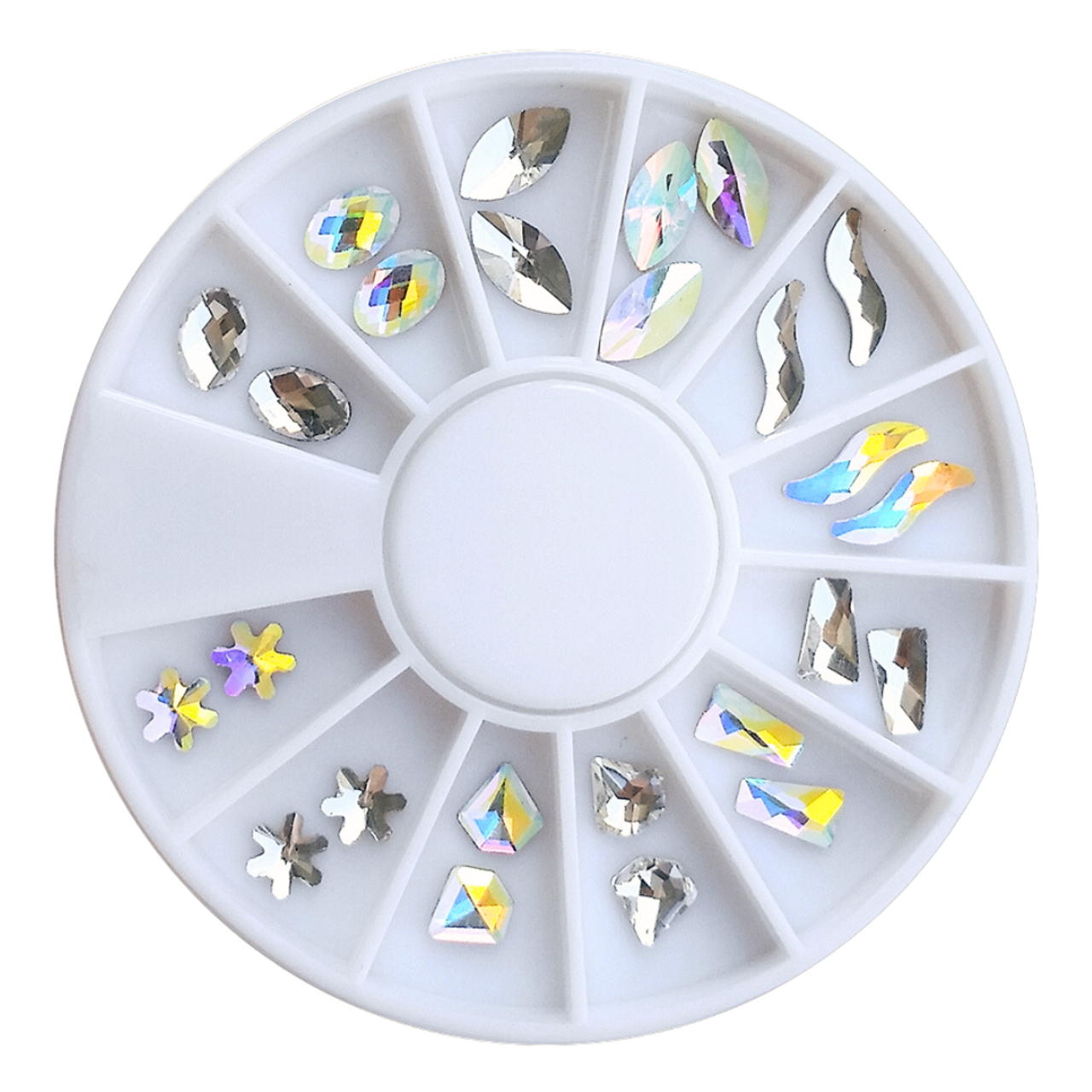 Small Shapes Clear & Clear AB Crystal Rhinestones Flatback Nail Art Wheel  (24PCS, 6 Shapes)