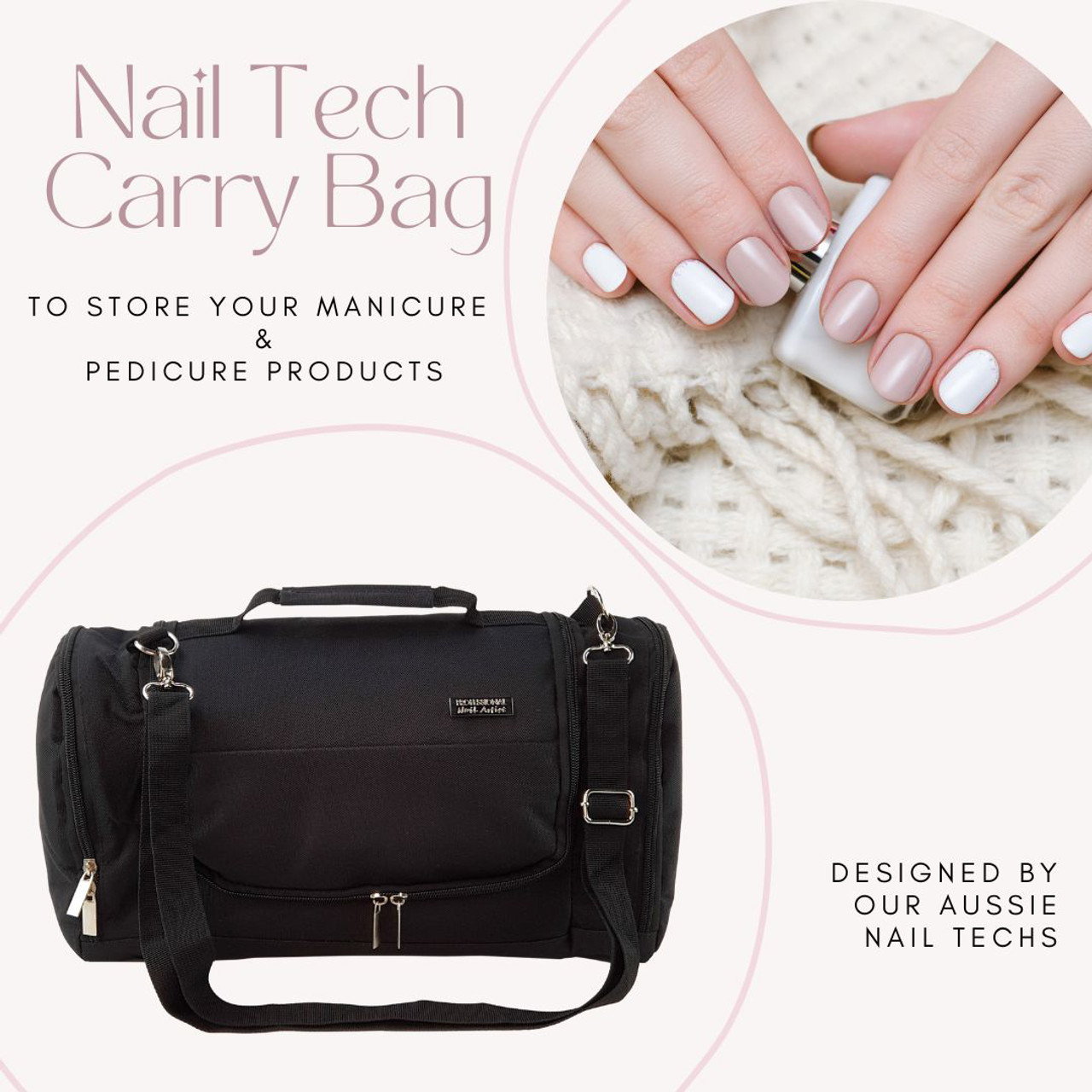 Black & Pink Nail Technician's Nail Artist Tote Travel Bag (Strap Included)