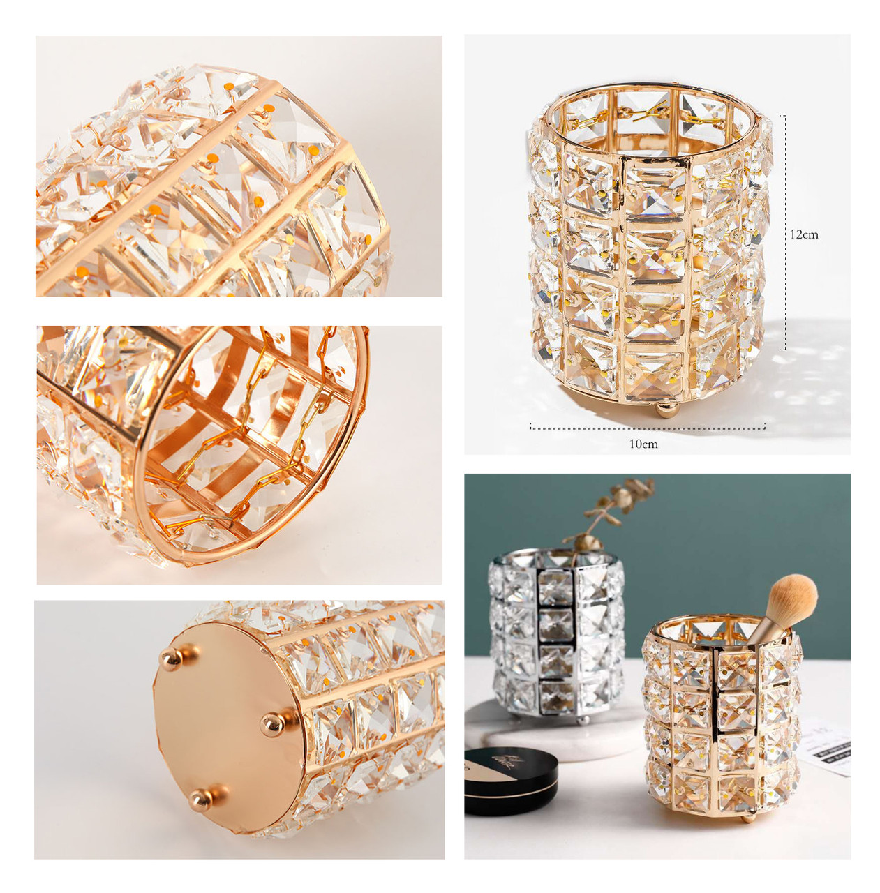 Handcrafted Round Metal & Crystal Cosmetic Nail File/Brush Holder  (Available in 3 Colours)