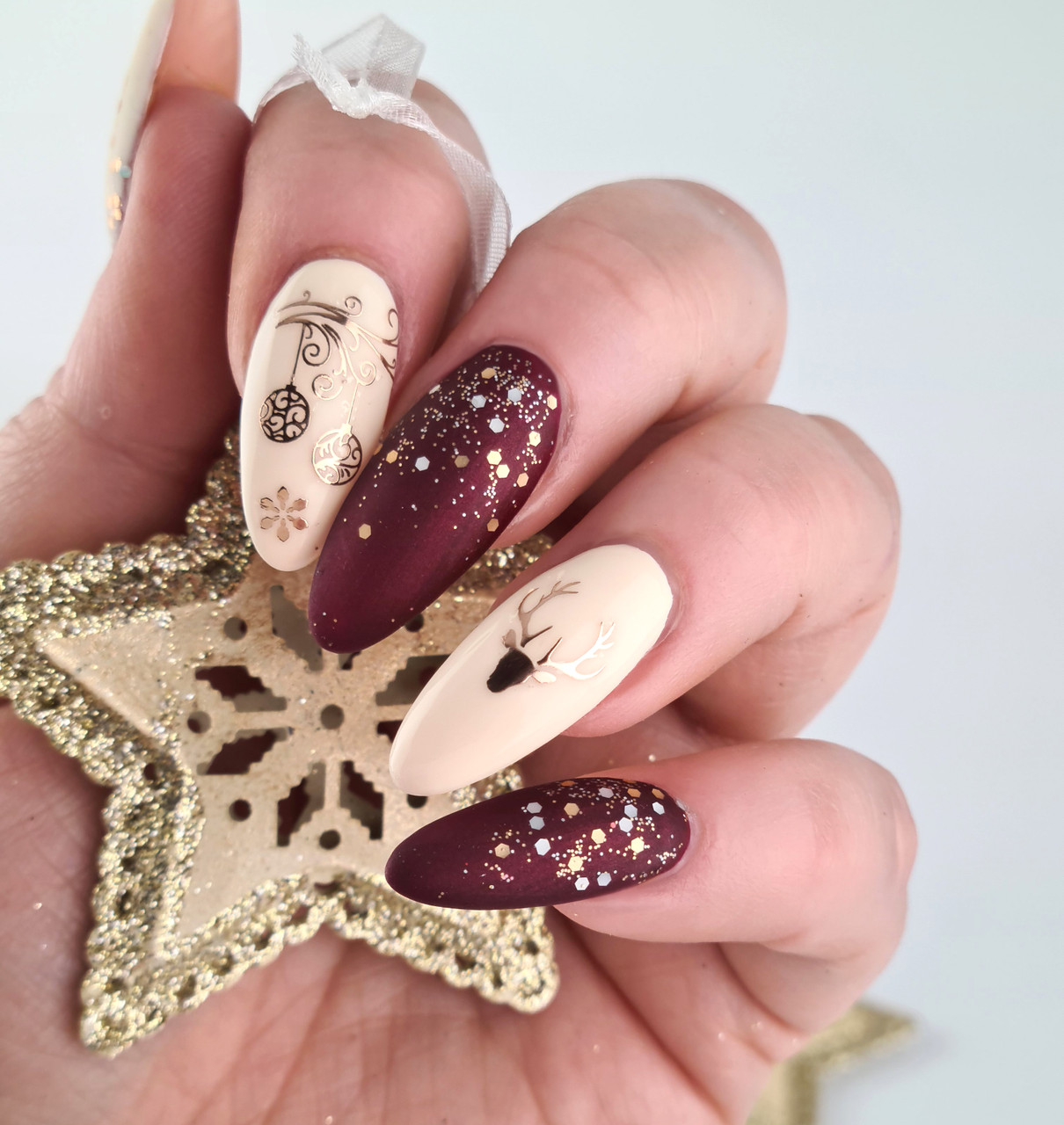 Christmas Nail Stickers (Rose Gold) - Filigree Style Baubles