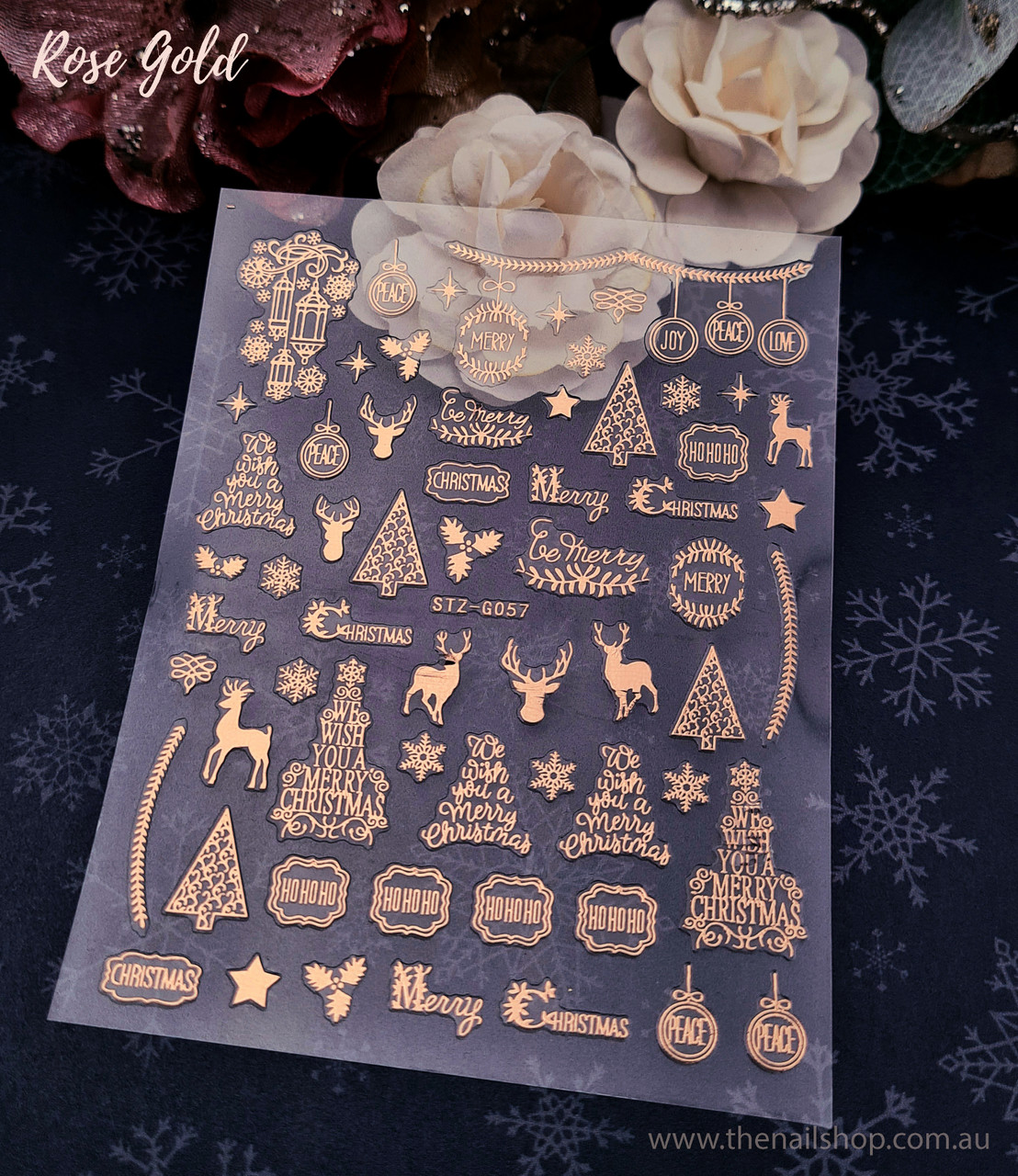 Christmas Nail Stickers (Rose Gold) - Christmas Trees, Reindeers, Stars