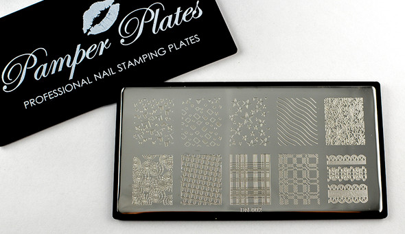 Pamper Plates Professional Nail Stamping Plates - Design #2 (Tartan, Plaid, Stars, Lace, Waves, Geometric Patterns)