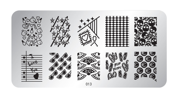Pamper Plates Professional Nail Stamping Plates - Design #14 (Zips, Ties, Dolphins, Shells, Spots)