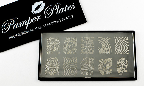 Pamper Plates Professional Nail Stamping Plates - Design #26 (Geomoetric, Hypnotic, Demask, Fans, Leaves & More!)