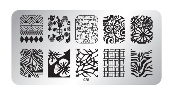 Pamper Plates Professional Nail Stamping Plates - Design #28 (Snowman, Triangles, Aztec, Filigree, Zebra Stripes)