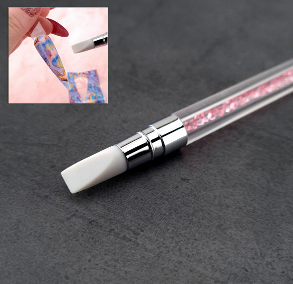 Pink Crystal Flat Silicone Head Pen for Nail Art (Great for Foil & Pigment Application)
