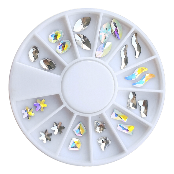 Small Shapes Clear & Clear AB Crystal Rhinestones Flatback Nail Art Wheel (24PCS, 6 Shapes)