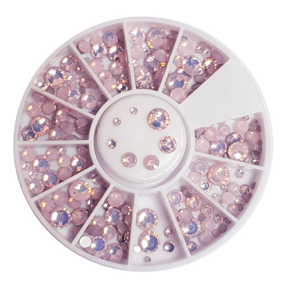 Pink & Pink Opal Mix Flatback Round Rhinestone Crystal Nail Art Wheel (240PCS)