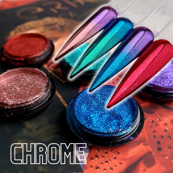 Coloured Chrome Effect Pigment Powders for Nails (Red, Blue, Pink, Purple, Green)
