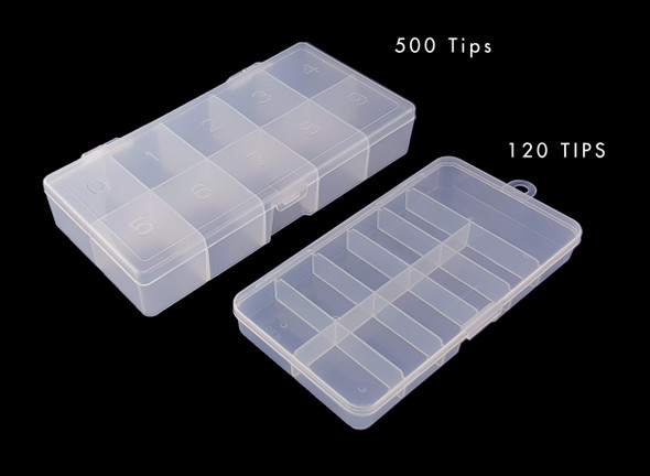 Size Comparison for Nail Tip Boxes. 120PCS and 500PCS Tip Boxes.