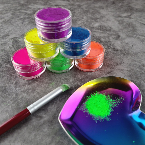 6PCS X Nail Artist Neon Pigment Powder Kit & FREE Pigment Brush