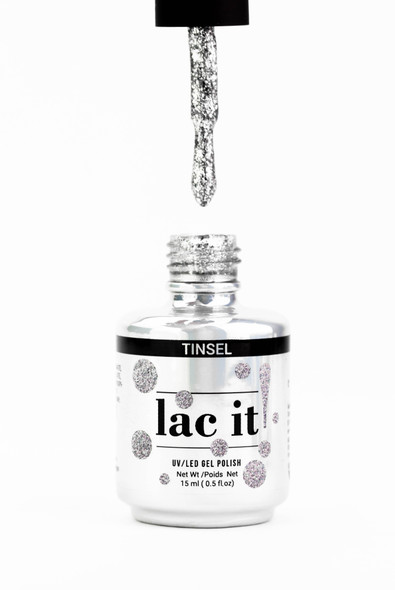 Lac It!™ Advanced Formula Gel Polish 15ml  - Tinsel (Holiday Collection). Silver Glitter Gel Polish.