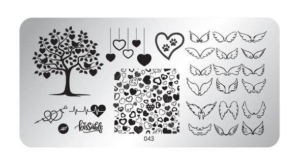 Pamper Plates Professional Nail Stamping Plates - Design #43 (Angel Wings, Heart Tree, Love Hearts, Heartbeat)