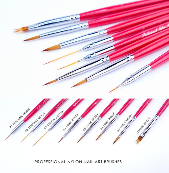 8PCS X Professional Nylon Nail Art Brush Set (Liners, Detailers, Stripers, Ombre Brush)