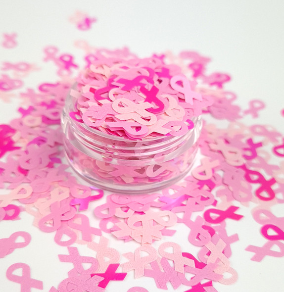 Pink Ribbon Glitter Mix for Nail Art (Breast Cancer Awareness) 8mm - 1oz Bag