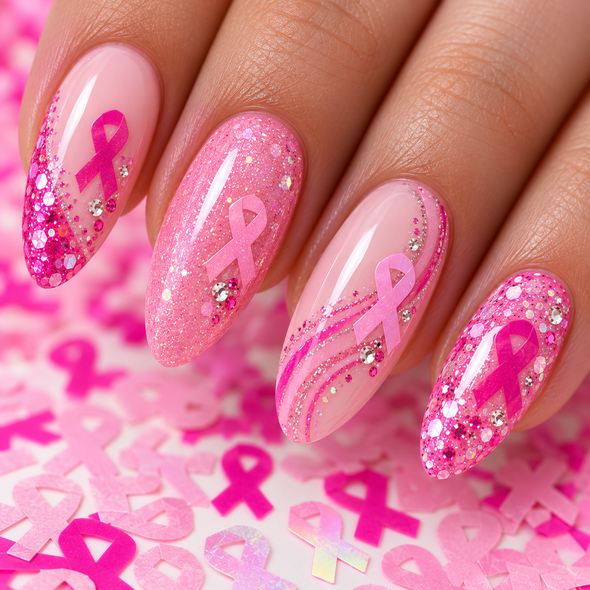 Pink Ribbon Glitter Mix for Nail Art (Breast Cancer Awareness) 8mm - 1oz Bag