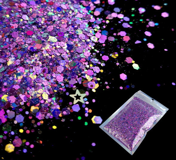 TNS Purple Pizzazz Glitter Mix for Nail Art - 1oz Bag