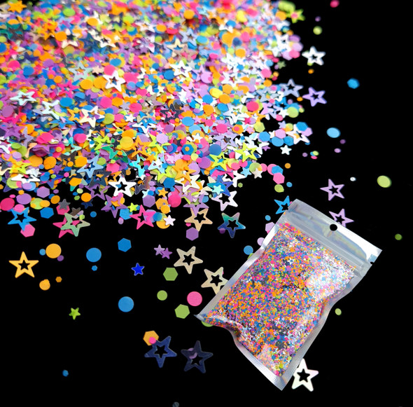 TNS Pastel & Silver Suprise Glitter Mix for Nail Art - 1oz Bag