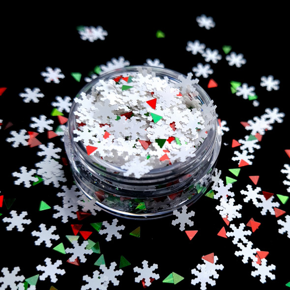 TNS Red, White & Green Snowflake Glitter Mix for Nail Art - 1oz Bag