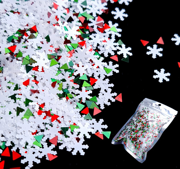 TNS Red, White & Green Snowflake Glitter Mix for Nail Art - 1oz Bag 