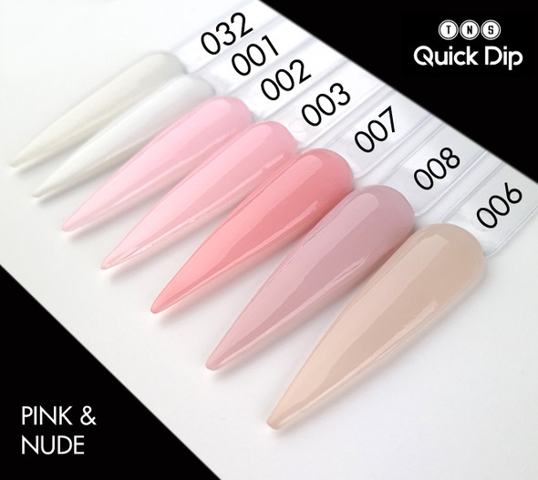 TNS Quick Dip Fast Setting Coloured Powder 28gm. Pink & Nude Colour Swatches. Pink Nude QD008.
