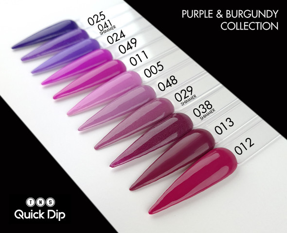 TNS Quick Dip Fast Setting Coloured Powder 28gm. Purple & Burgundy Nail Swatches. Dark Burgundy Shimmer QD038