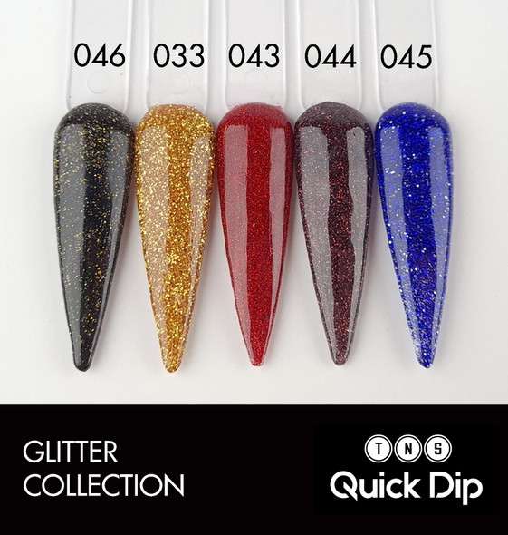 TNS Quick Dip Fast Setting Coloured Powder 28gm. Red Glitter QD043. Glitter Nail Swatch Colours.