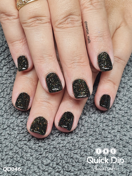 TNS Quick Dip Black Powder (Gold Glitter) QD046. Nails by @neetas_nails