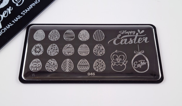 Pamper Plates Professional Nail Stamping Plates - Design #46 (Easter Eggs, Baby Chicken, Happy Easter)