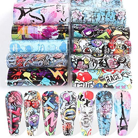 Grafitti Style Nail Art Transfer Foil Set (10 Designs Per Box)