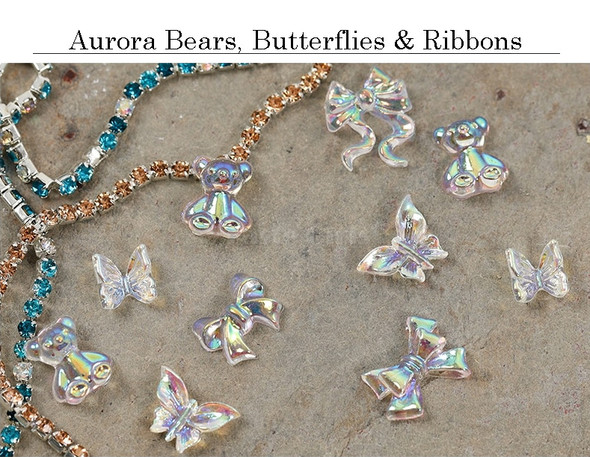 3D Acrylic Resin Aurora AB Teddy Bears, Butterflies & Ribbons 