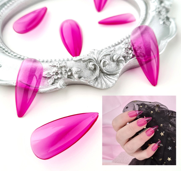 NEW Full Nail Cover Medium Stiletto Oval Cusp Press On Soft Gel Nail Tips - PINK JELLY (Bag of 504PCS)