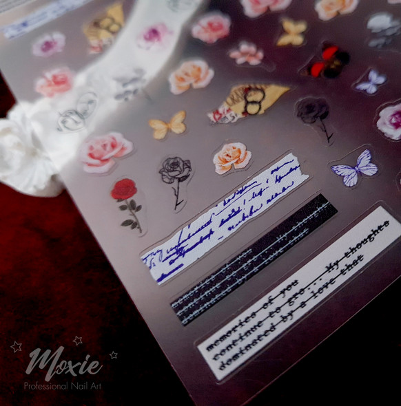 Moxie Ultra Thin Flexible Nail Art Stickers - Roses & Butterflies