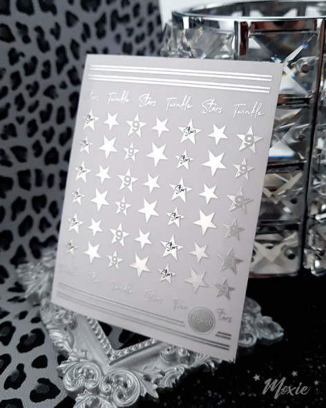 Moxie Ultra Thin Flexible Nail Art Stickers - Silver Twinkle Little Stars