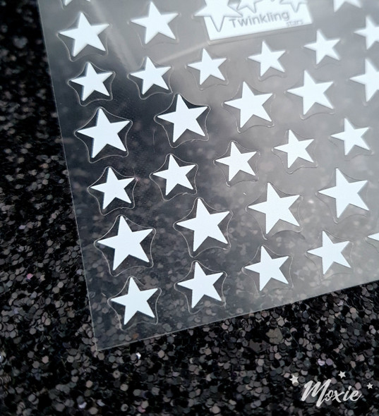 Moxie Ultra Thin Flexible Nail Art Stickers - White Twinkling Stars
