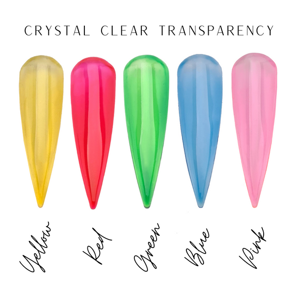 Moxie Crystal Transparent Jelly UV/LED Nail Gel (Yellow, Red, Green, Blue & Pink)