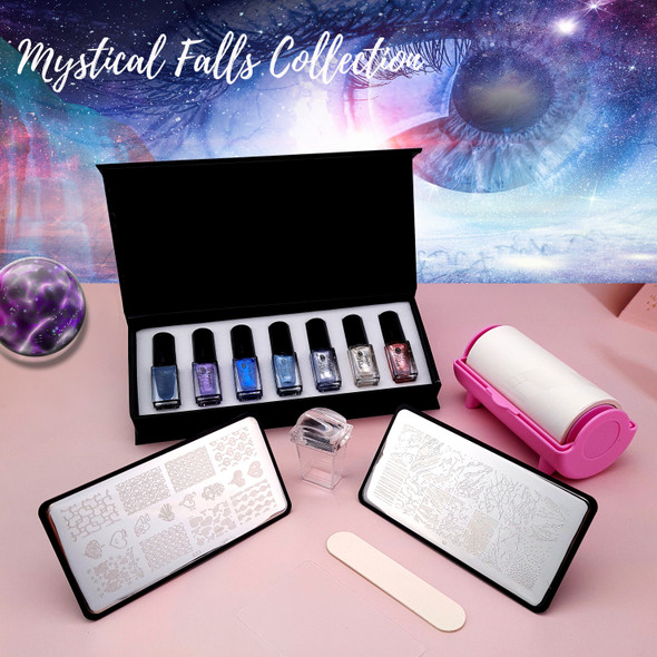 14PCS Pamper Plate Mystical Falls Polish & Plate Stamping Kit + FREE Mini Top Coat & File (Perfect Gift or Kids & Teens!)