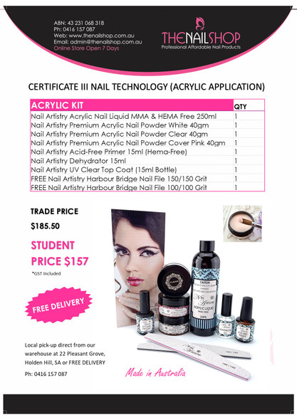 Certificate III In Nail Technology Acrylic Nails Kit (TAFE ONLY)