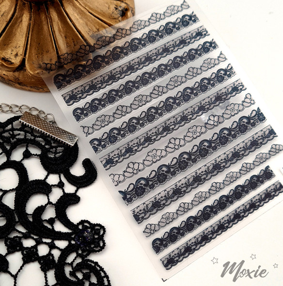 Moxie Ultra Thin Flexible Nail Art Stickers - Intricate Black Lace Nail Stickers