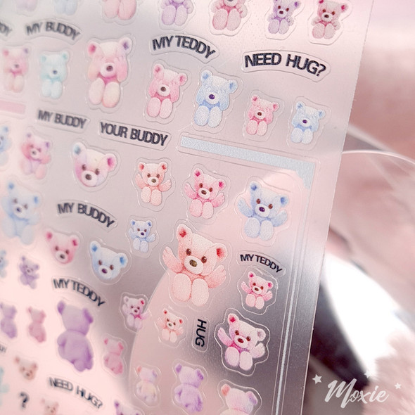 Moxie Ultra Thin Flexible Nail Art Stickers - Pastel Coloured Teddy Bears