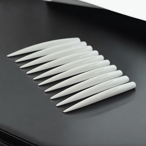 Extra Long Pointed Straight White Display Nail Tips (Pack of 10) - Approx. 9cm Long